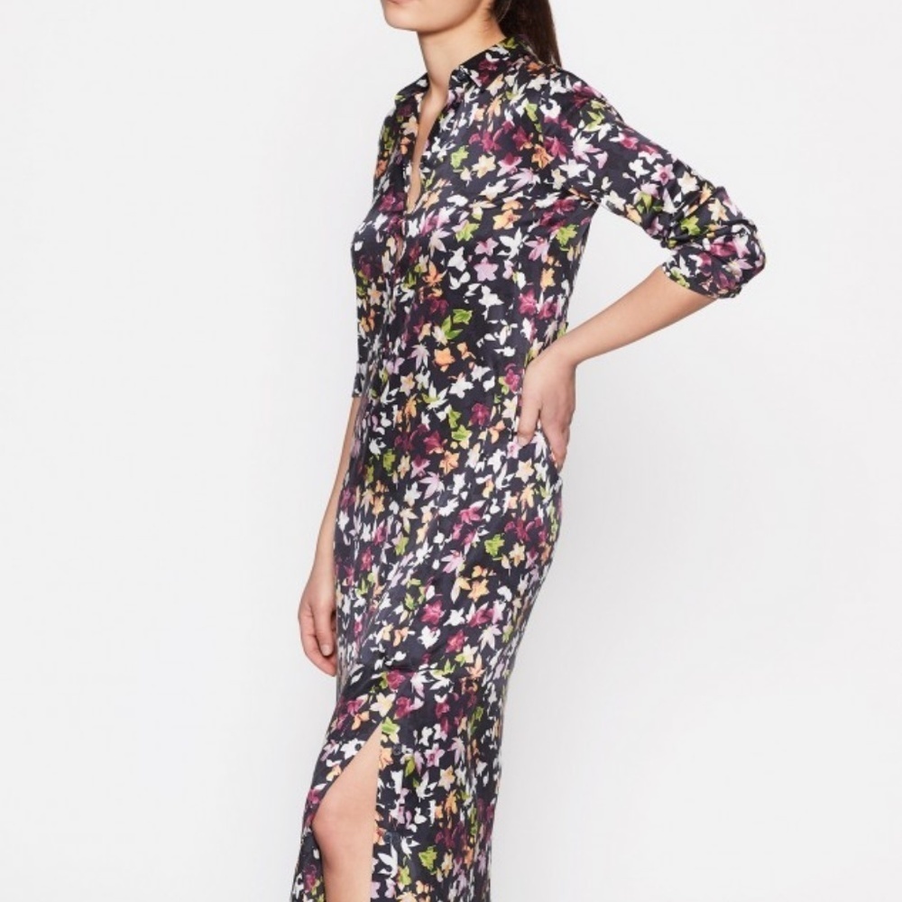 Equipment Floral Silk Button Sleeve Maxi Dress sz